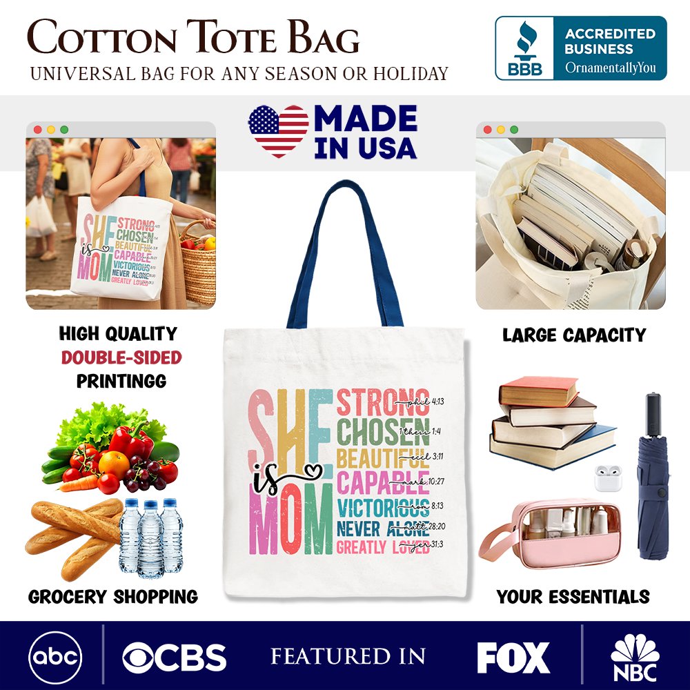 Inspirational Christian Mom Canvas Tote, Affirmation Gift Bag