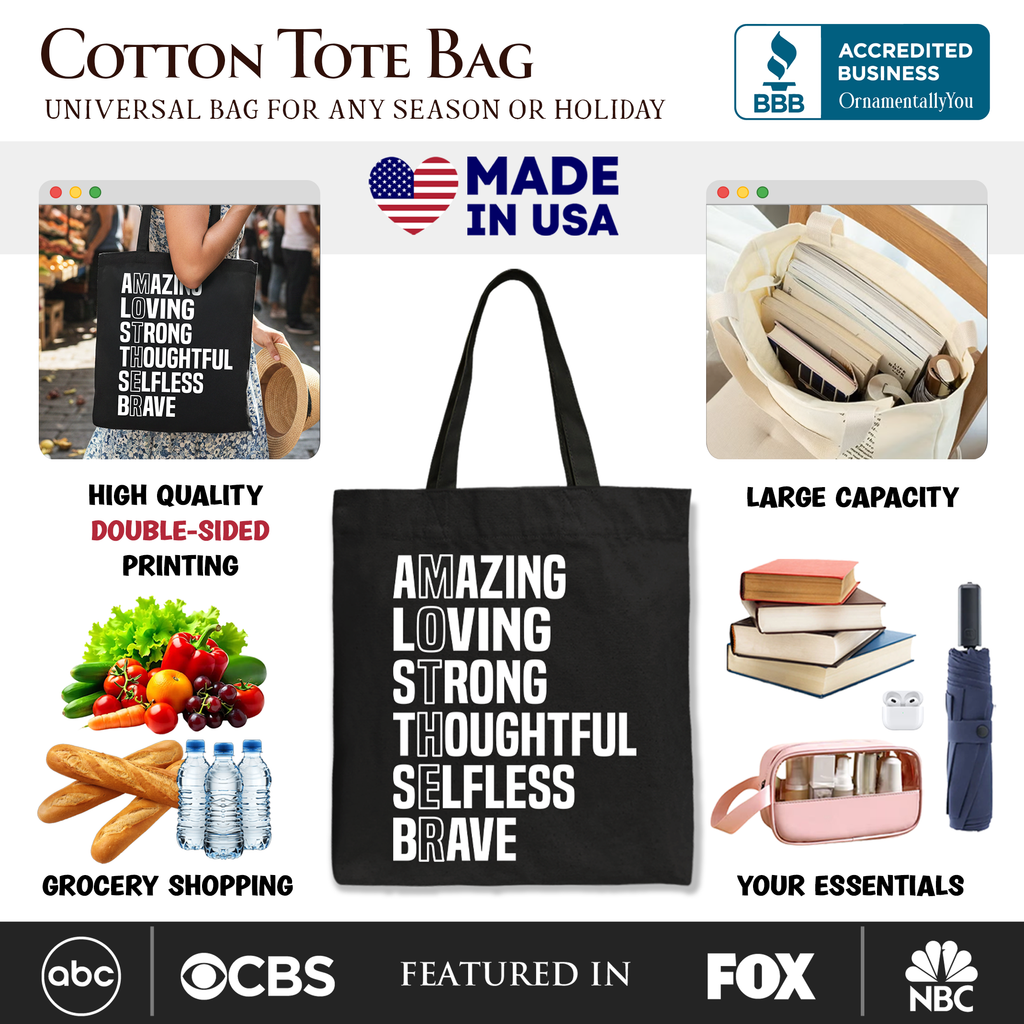 Inspirational Mom Cotton Tote Bag - Brave & Thoughtful Gift