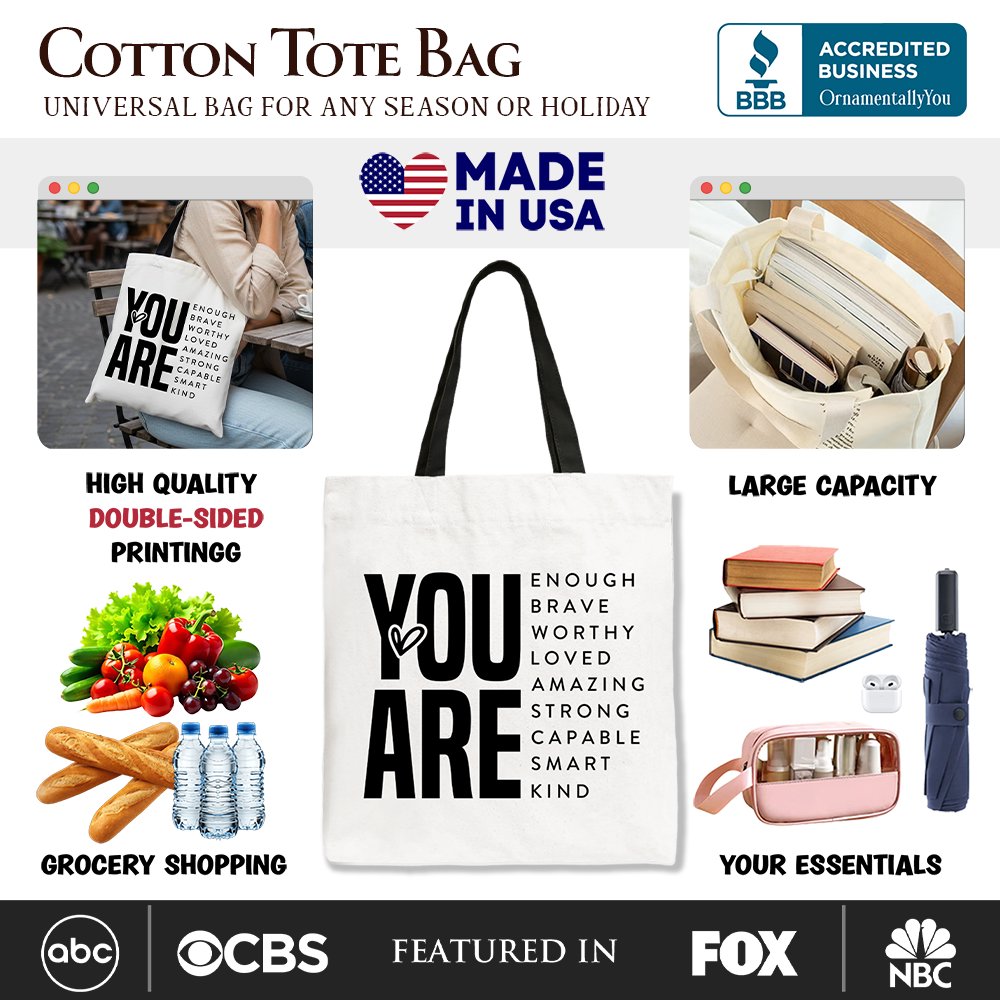 Inspirational Words Canvas Tote, Minimalist Encouragement Shopper