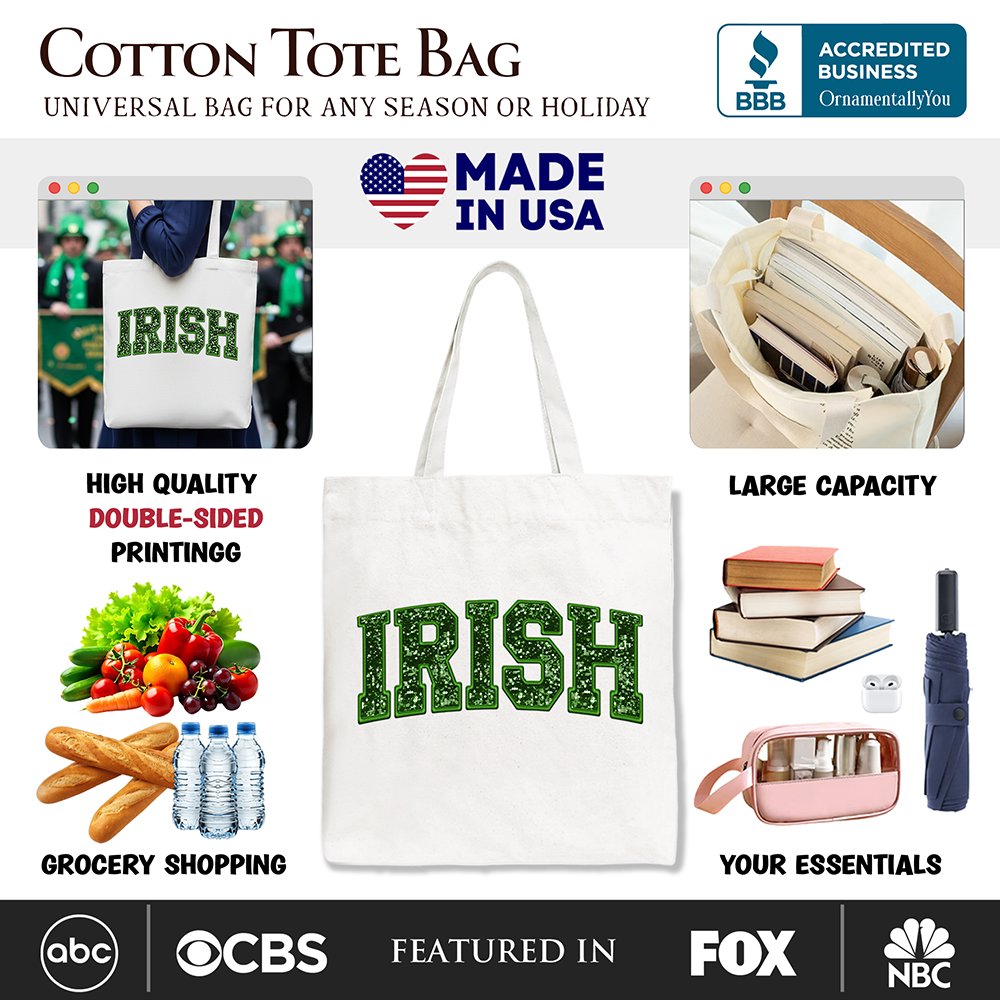 Irish Sequin Imitation Canvas Tote Bag, St Patricks Day Gift