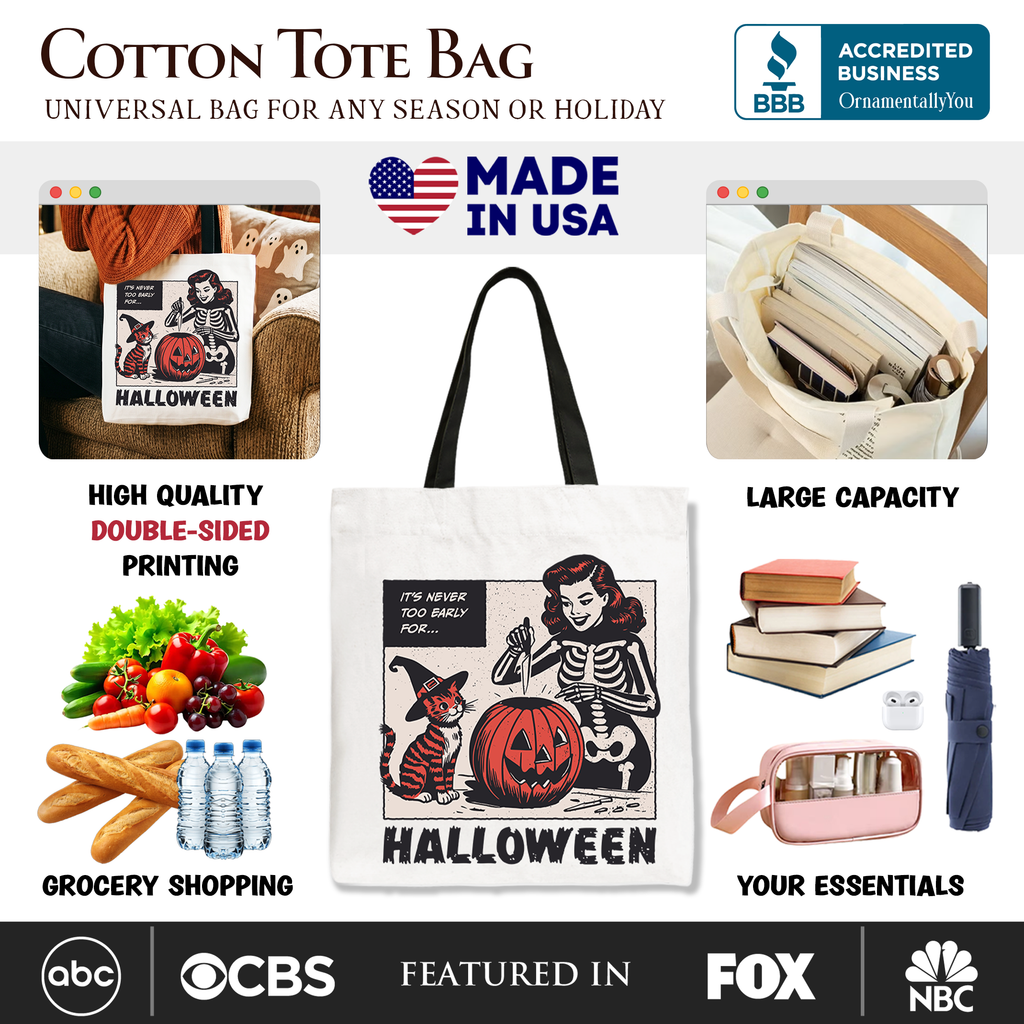 It's Never Too Early for Halloween Tote Bag, Retro Gift Shopper
