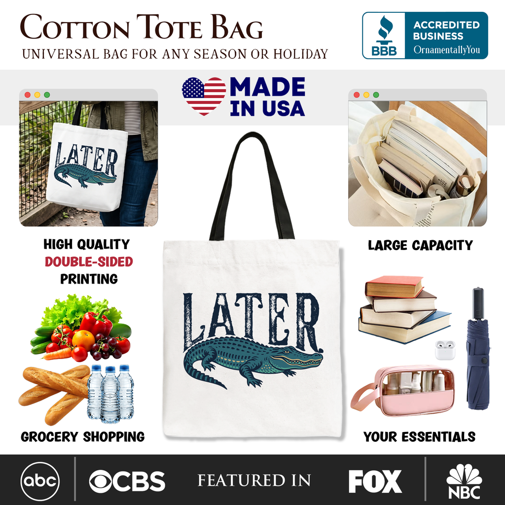 Later Alligator Sarcastic Animal Graphic Cotton Canvas Tote Bag