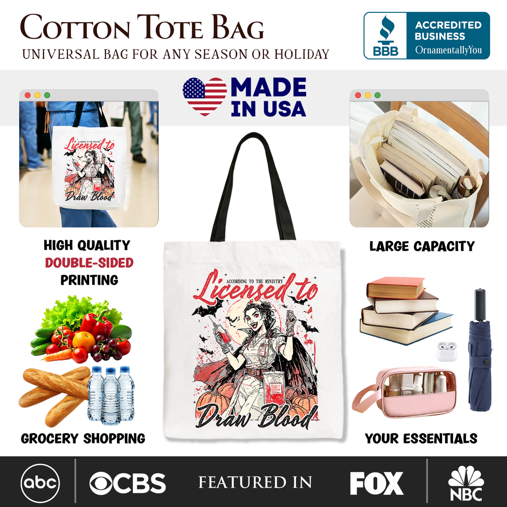 Licensed to Draw Blood Halloween Nurse Tote Bag, Spooky Shopper