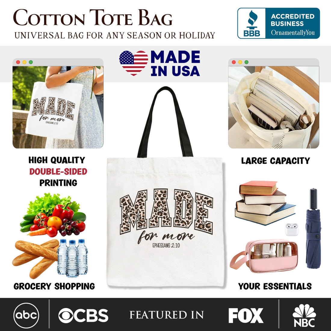 Made For More Leopard Print Canvas Tote Bag, Christian Faith Gift