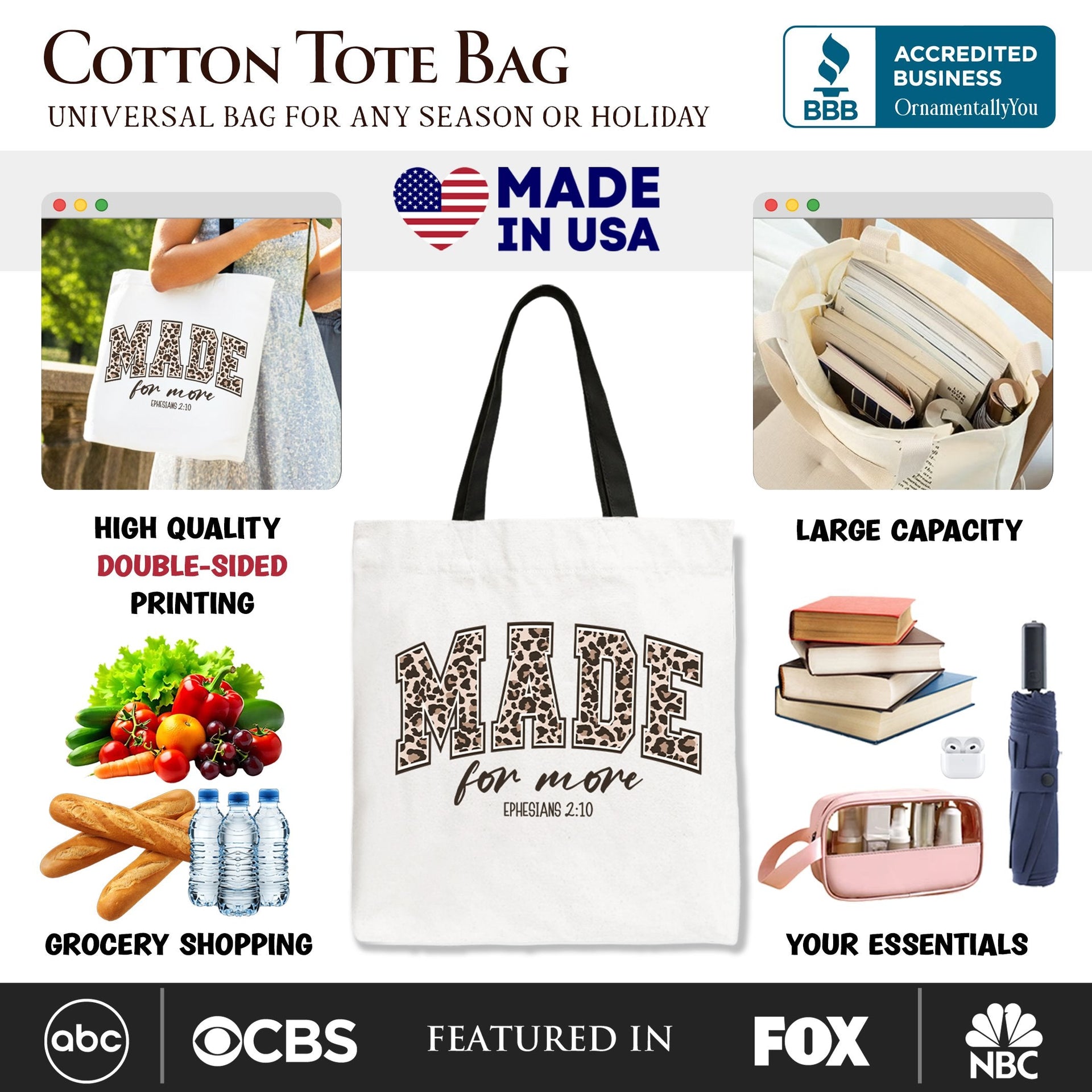Made For More Leopard Print Canvas Tote Bag, Christian Faith Gift