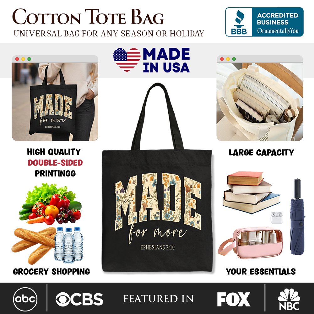 Ephesians 2:10 Floral Canvas Tote Bag, Faith-Based Shopper Bag