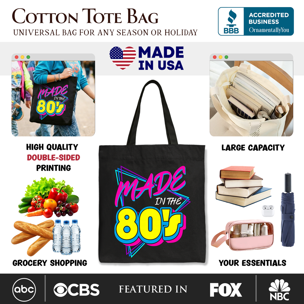 Made In The 80s Neon Retro Tote Bag - Nostalgic Gift for 80s Kids