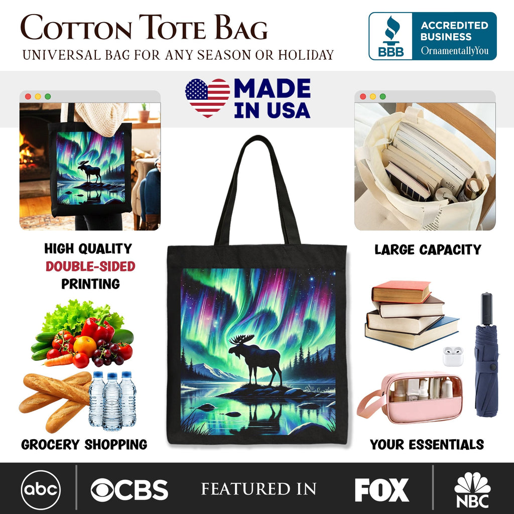 Majestic Moose Northern Lights Canvas Tote Bag Nature Art