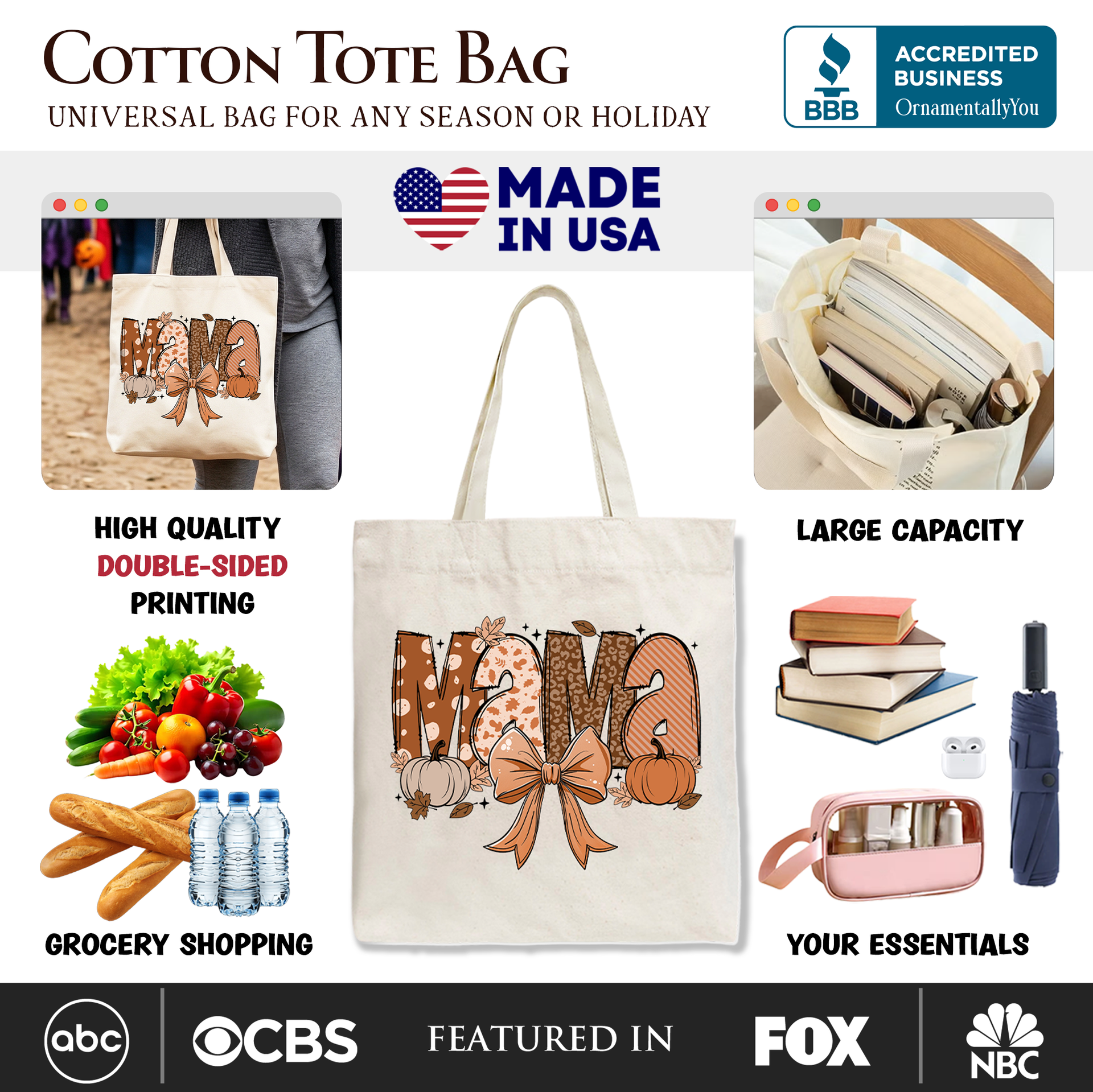 Coquette Autumn Pumpkin Tote Bag, Spacious Fall Mom Handbag