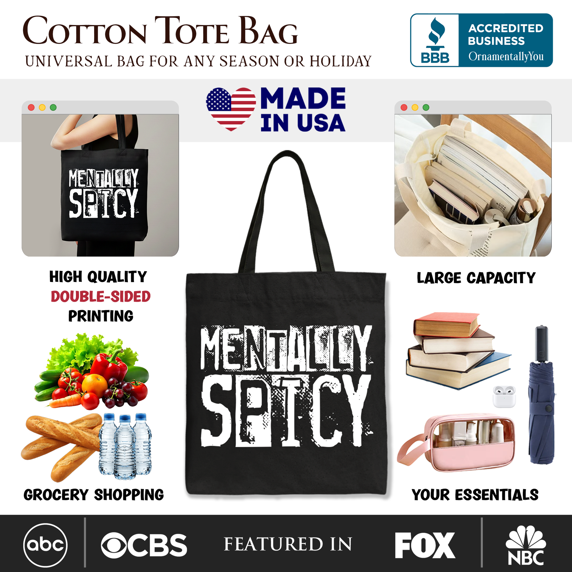 Mentally Spicy Sarcastic Quote Tote Bag, Funny Mental Health Gift
