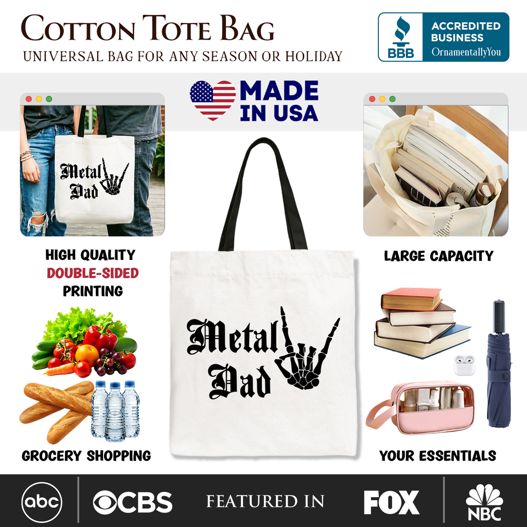 Metal Dad Skeleton Tote Bag - Rock Music Hand Sign Shopper