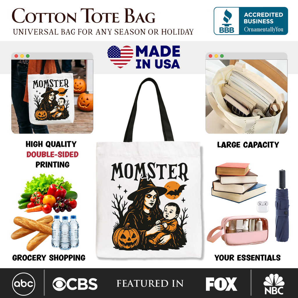 Momster Halloween Canvas Tote Bag, Witchy Shopper for Moms