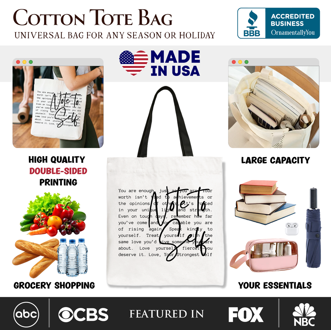 Note To Self Mental Health Tote Bag Motivational Canvas Shopper