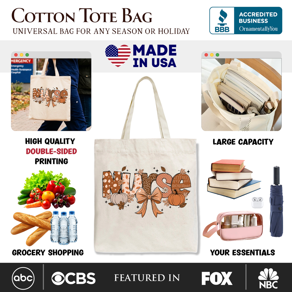 Nurse Coquette Autumn Tote Bag, Cotton Fall Pumpkin Carryall