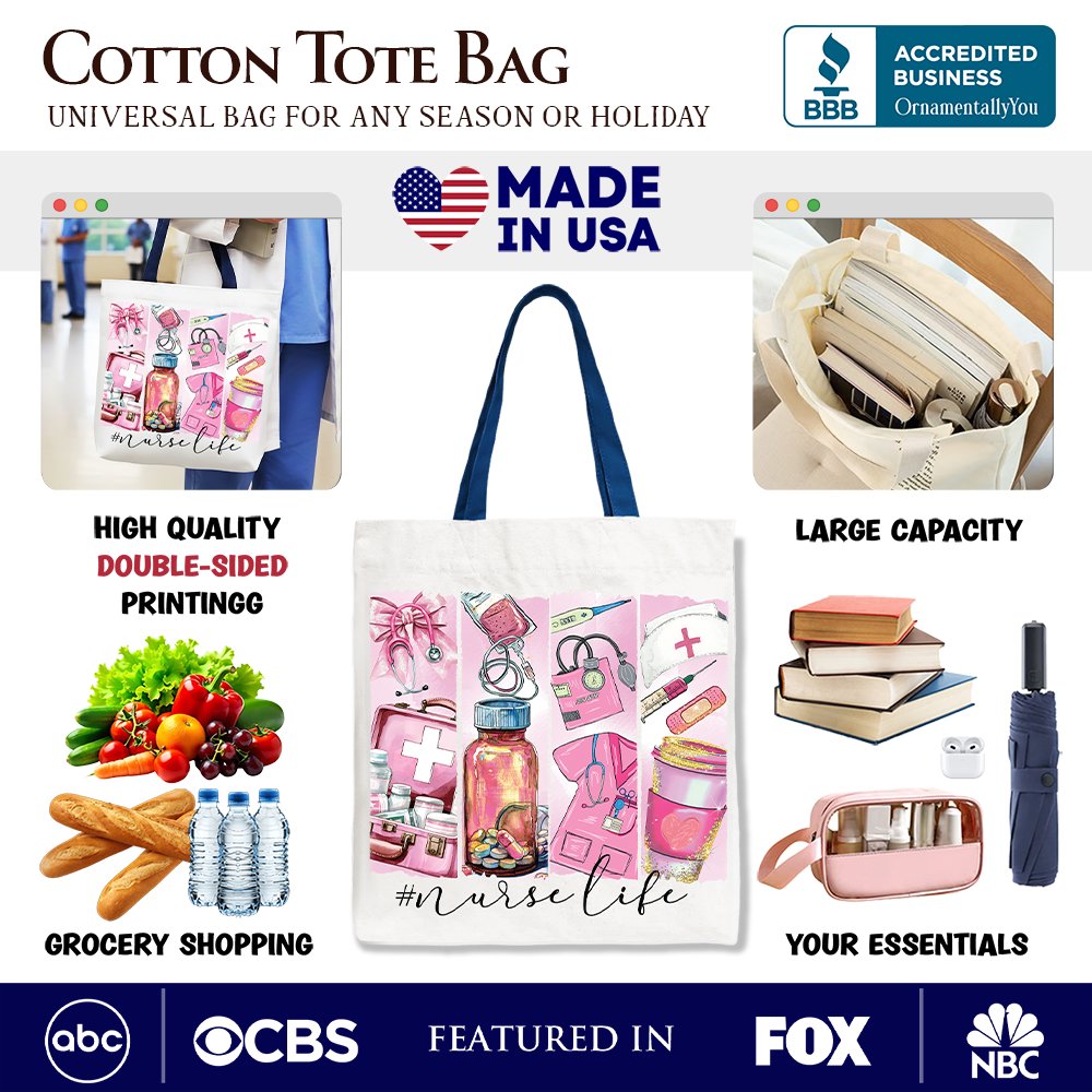 Nurse Life Cotton Canvas Tote Bag - Coquette Style Medical Gift