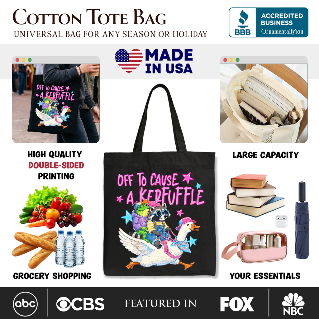 Off To Cause A Kerfuffle Funny Animal Graphic Cotton Tote Bag