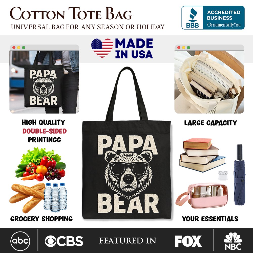 Papa Bear Sunglasses Canvas Tote Bag Vintage Black Dad Gift
