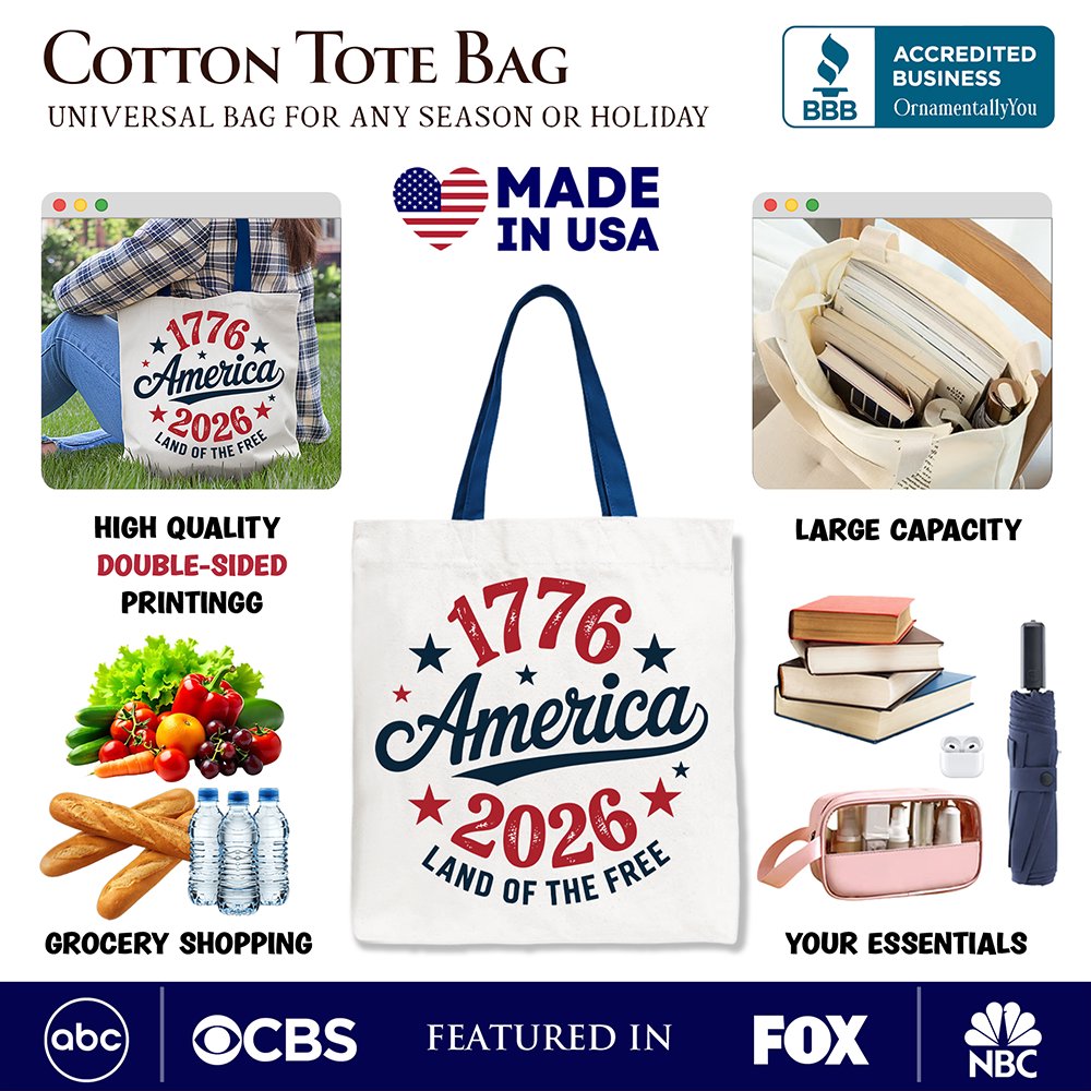Patriotic 1776-2026 Land of the Free Canvas Tote Bag USA Gift