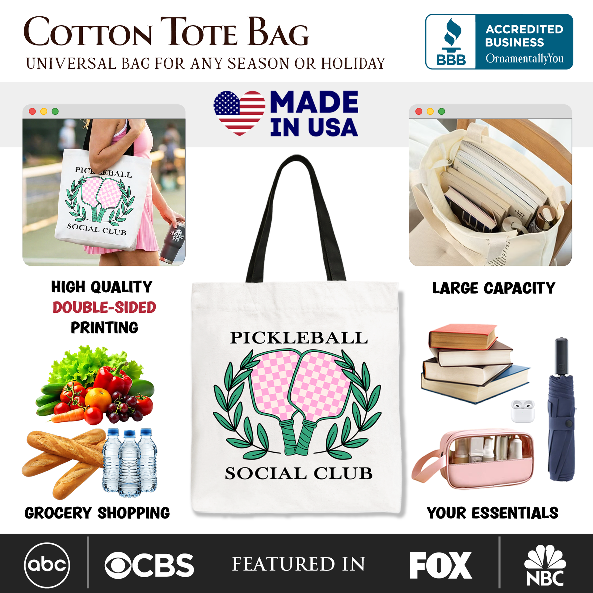 Retro Pickleball Social Club Tote Bag Girly Sporty Shopper