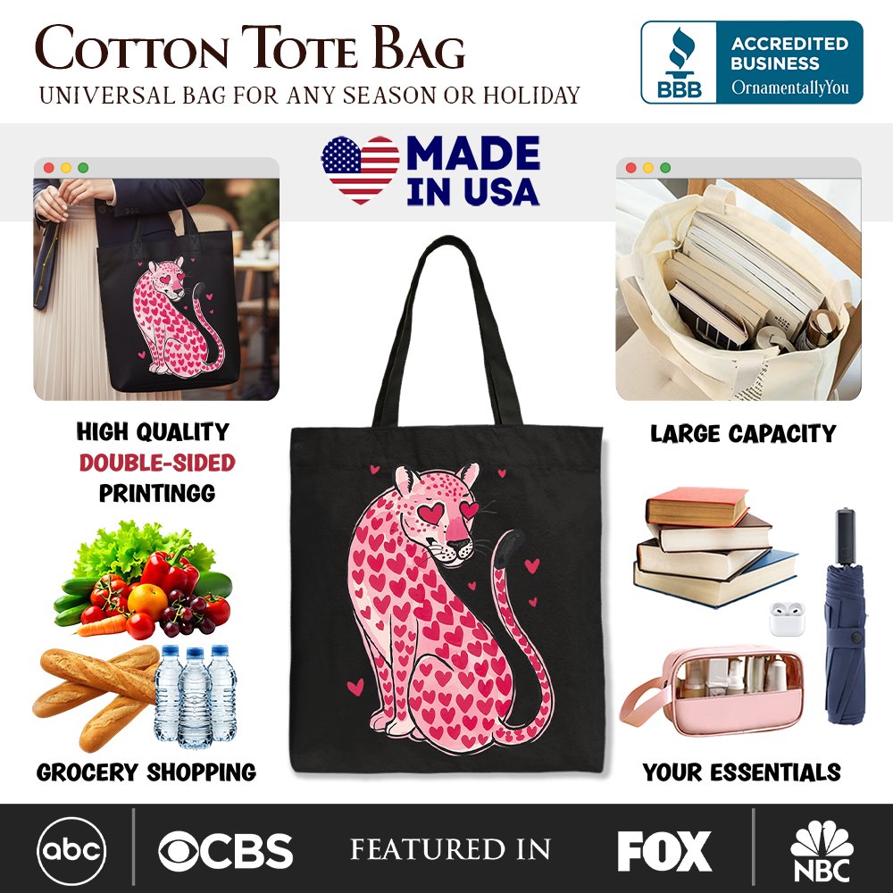 Pink Leopard Heart Canvas Tote Bag Urban Reusable Bag