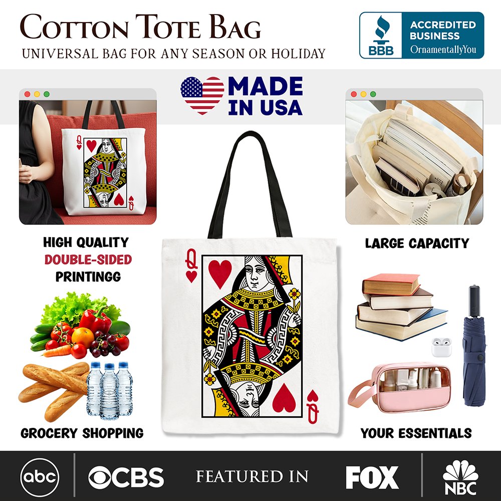 Queen of Hearts Crown Canvas Tote Bag, Vintage Style Gift Bag
