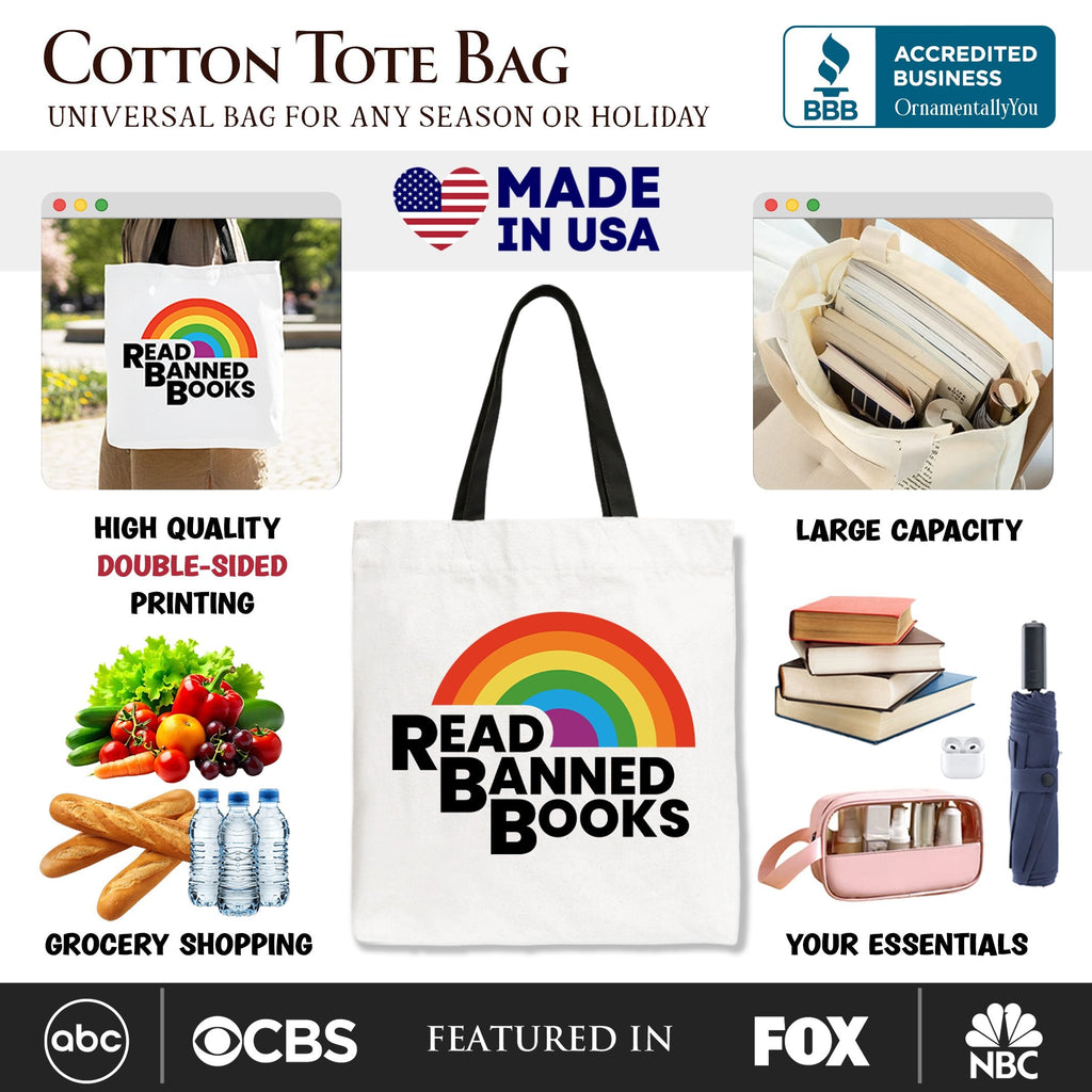 Read Banned Books Rainbow Canvas Tote Bag – Book Lover Library Gift