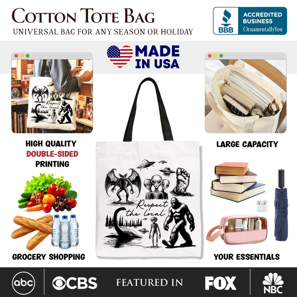 Respect The Local Cryptid Squad Canvas Tote Bag, Meme Shopper