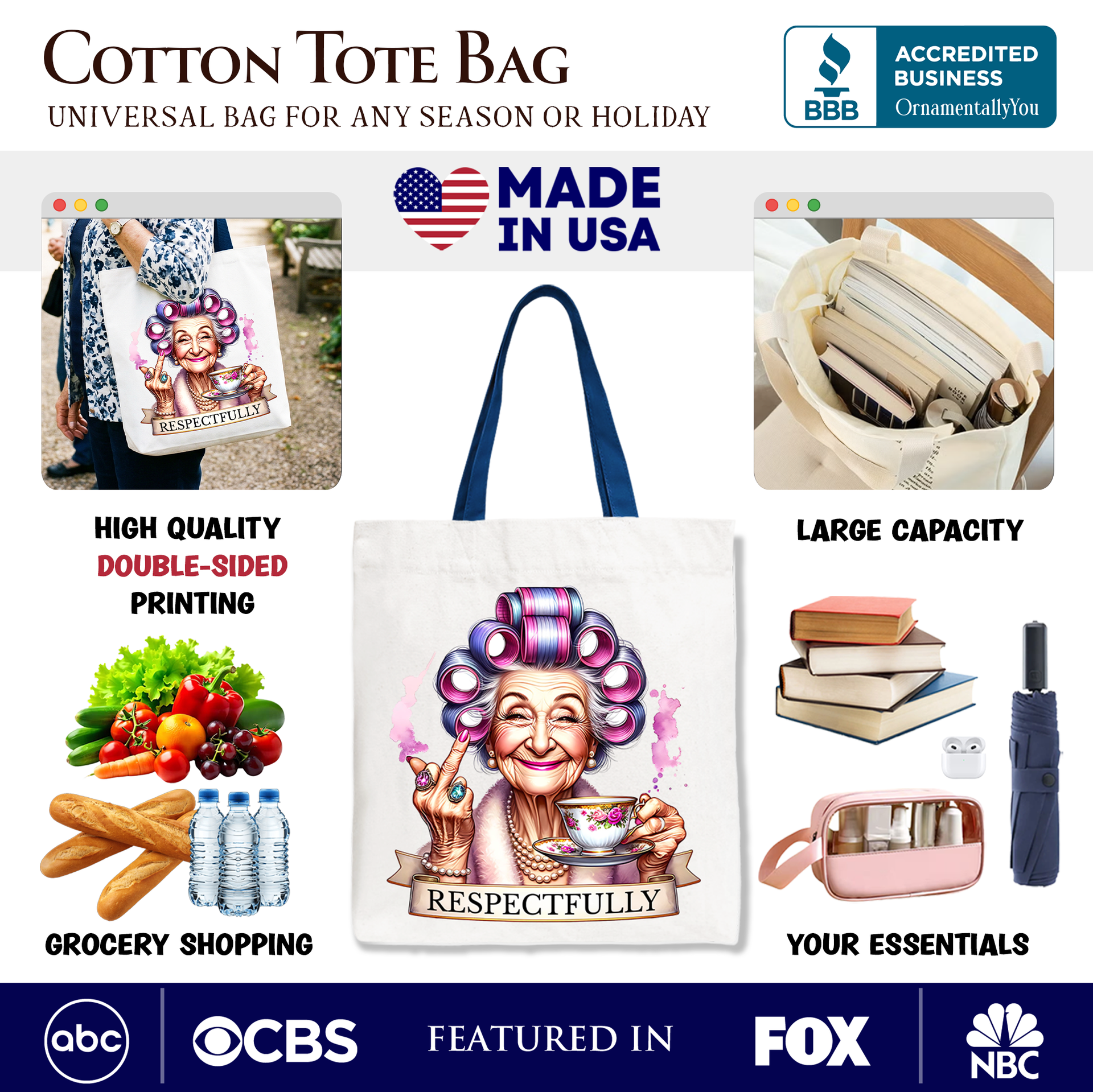 Respectfully Sassy Grandma Tote Bag, Funny Nana Sarcasm Gift