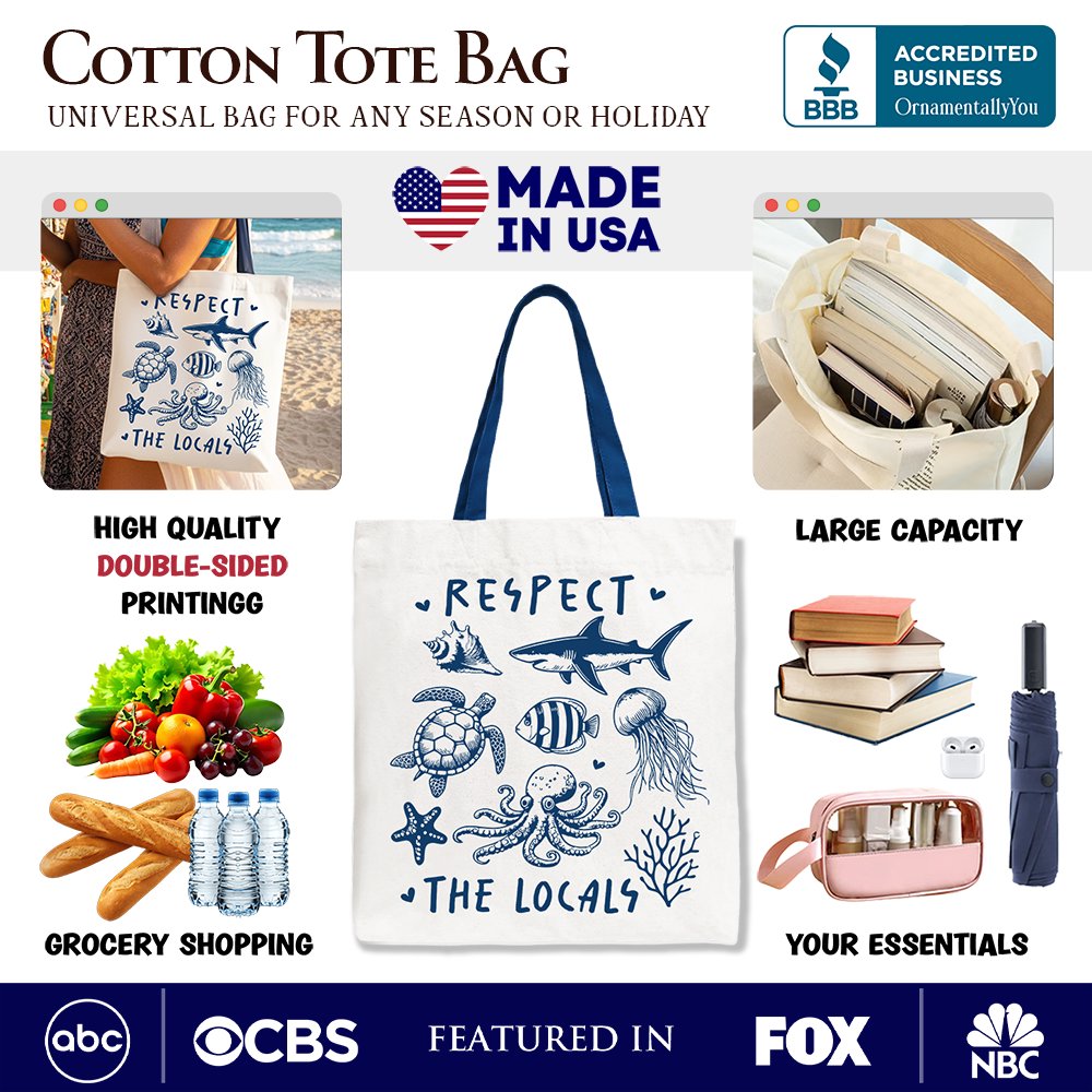 Respect the Locals Ocean Animals Cotton Tote Bag - Coastal Gift