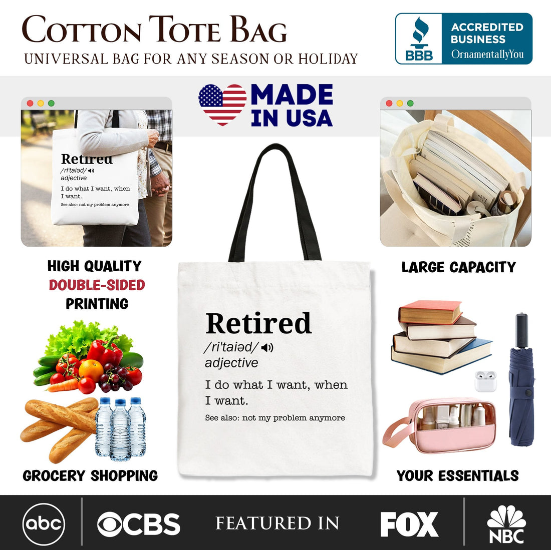 Retired Definition Canvas Tote Bag - Funny Retirement Gift