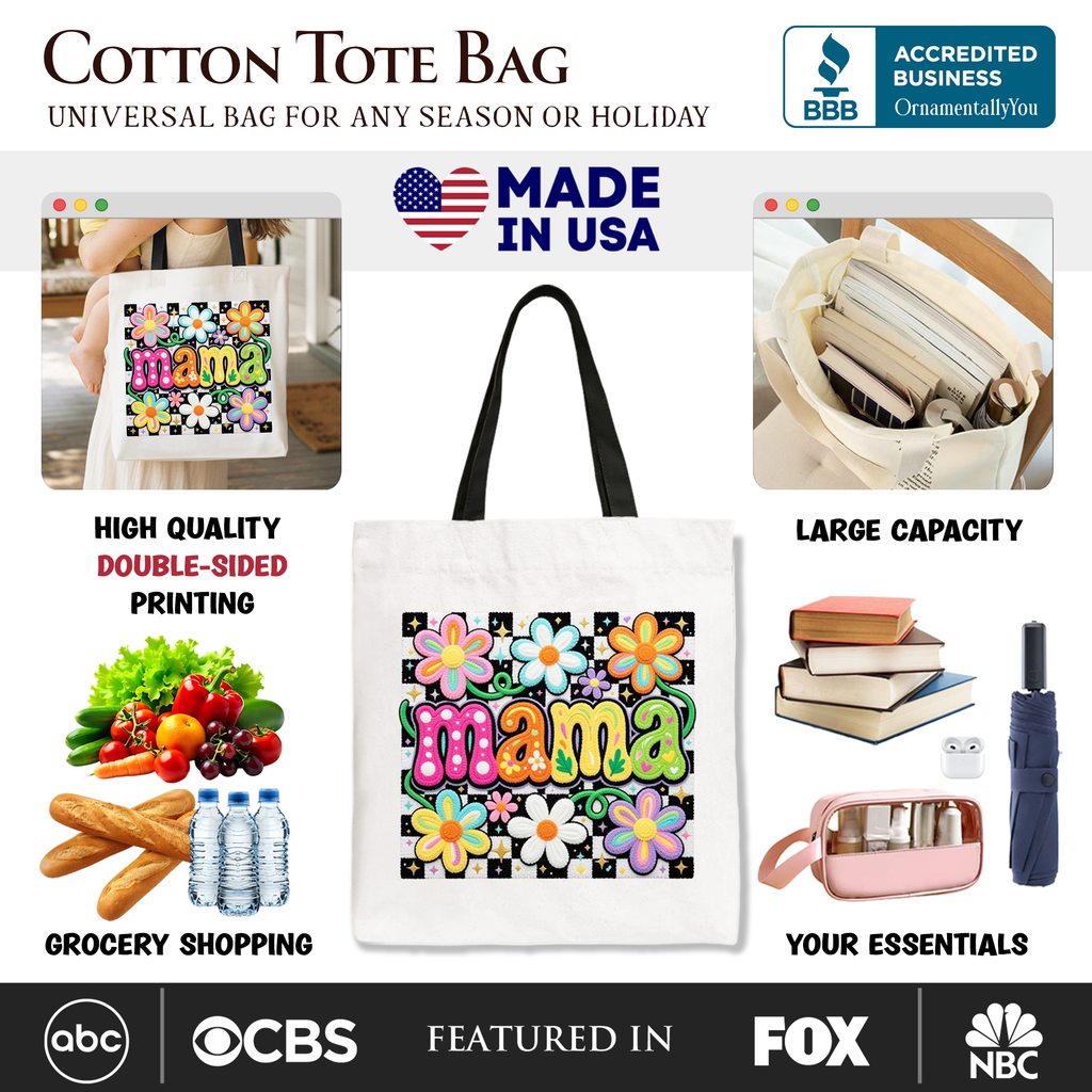 Retro Floral Mama Tote Bag – Colorful Mother's Day Gift Shopper