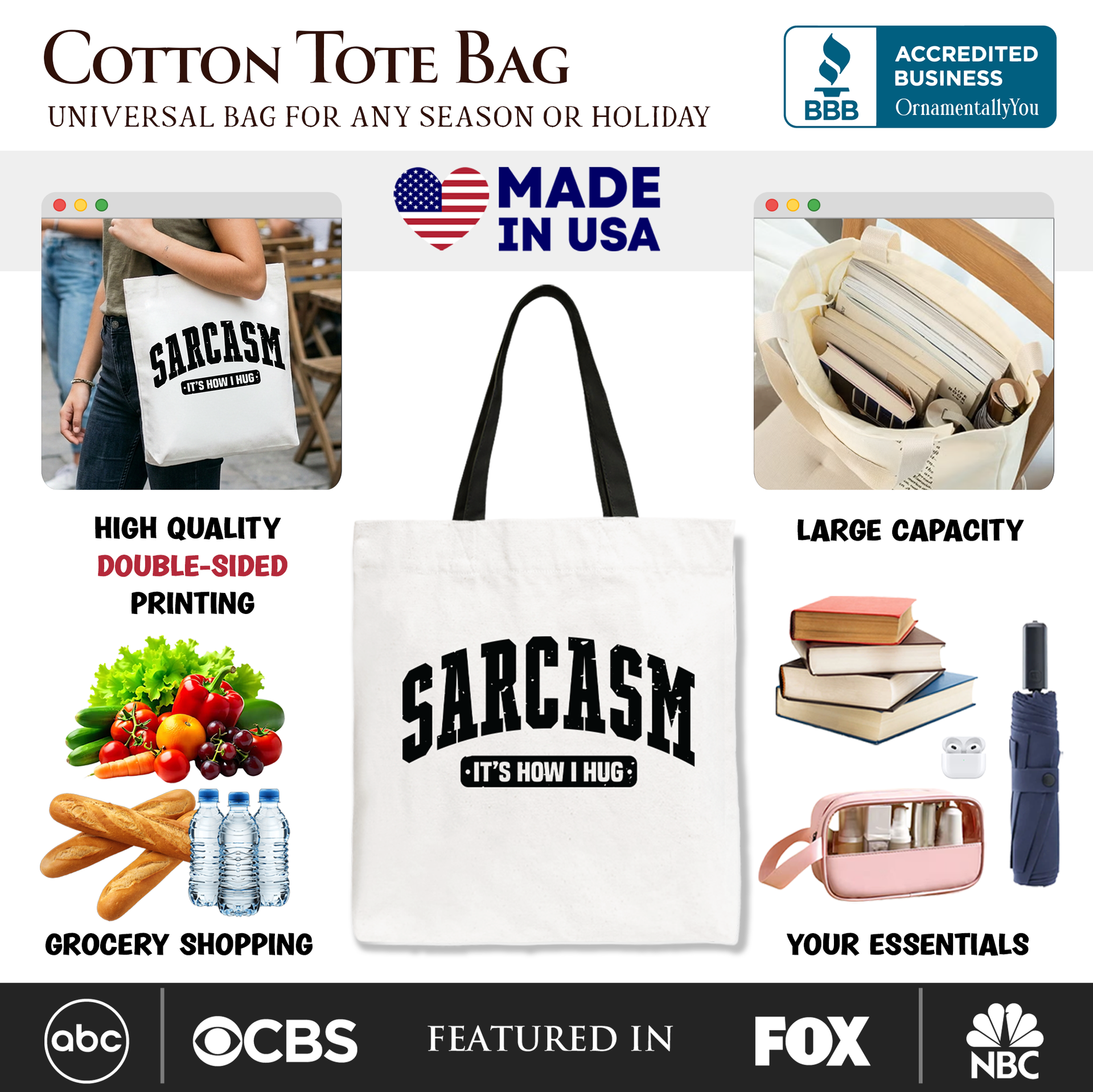 Sarcasm It's How I Hug Cotton Tote Bag - Funny Minimalist Shopper