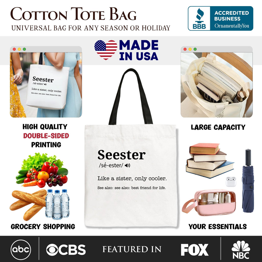 Seester Definition Canvas Tote Bag, Funny Sister Gift Shopper