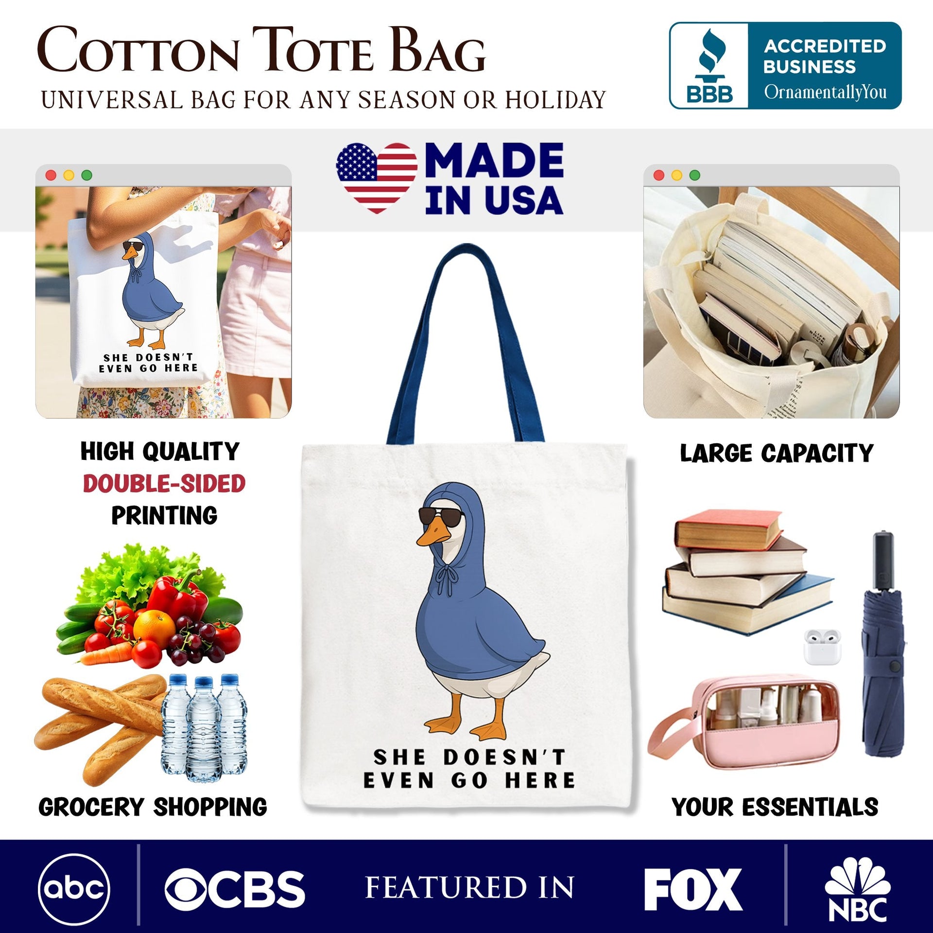 She Doesn’t Even Go Here Canvas Tote, Funny Meme Gift Shopper