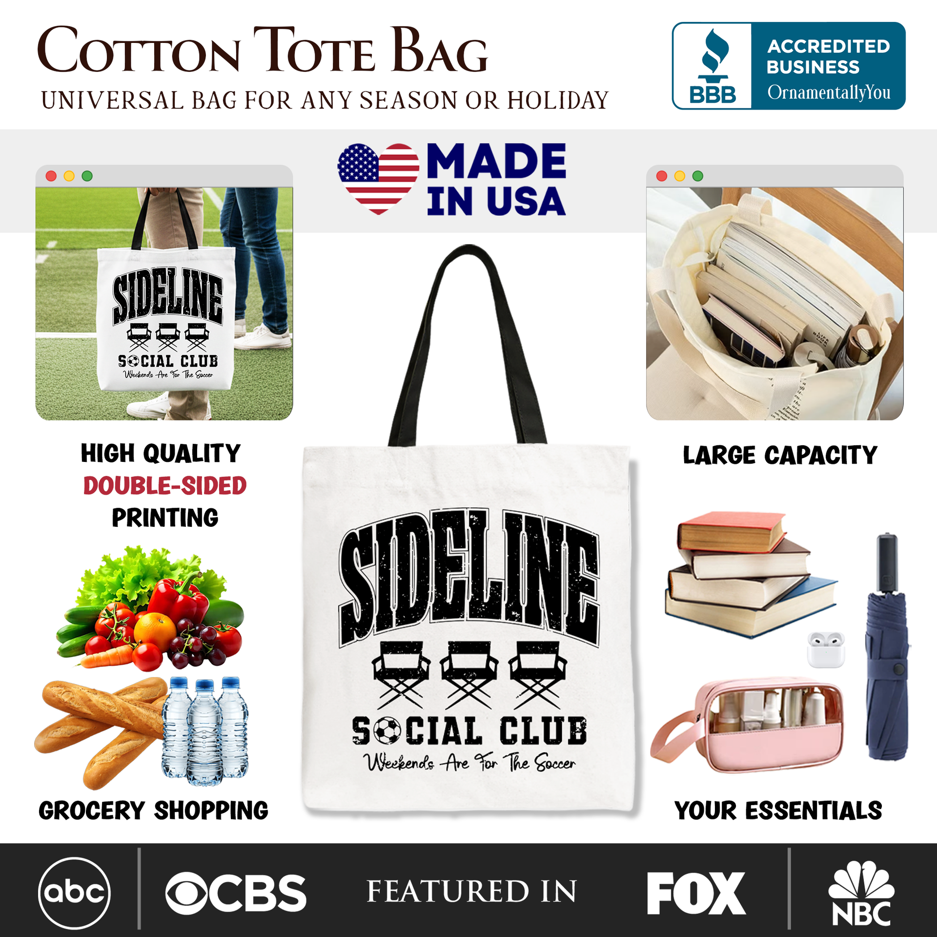 Sideline Social Club Soccer Tote Bag - Game Day Sports Gift