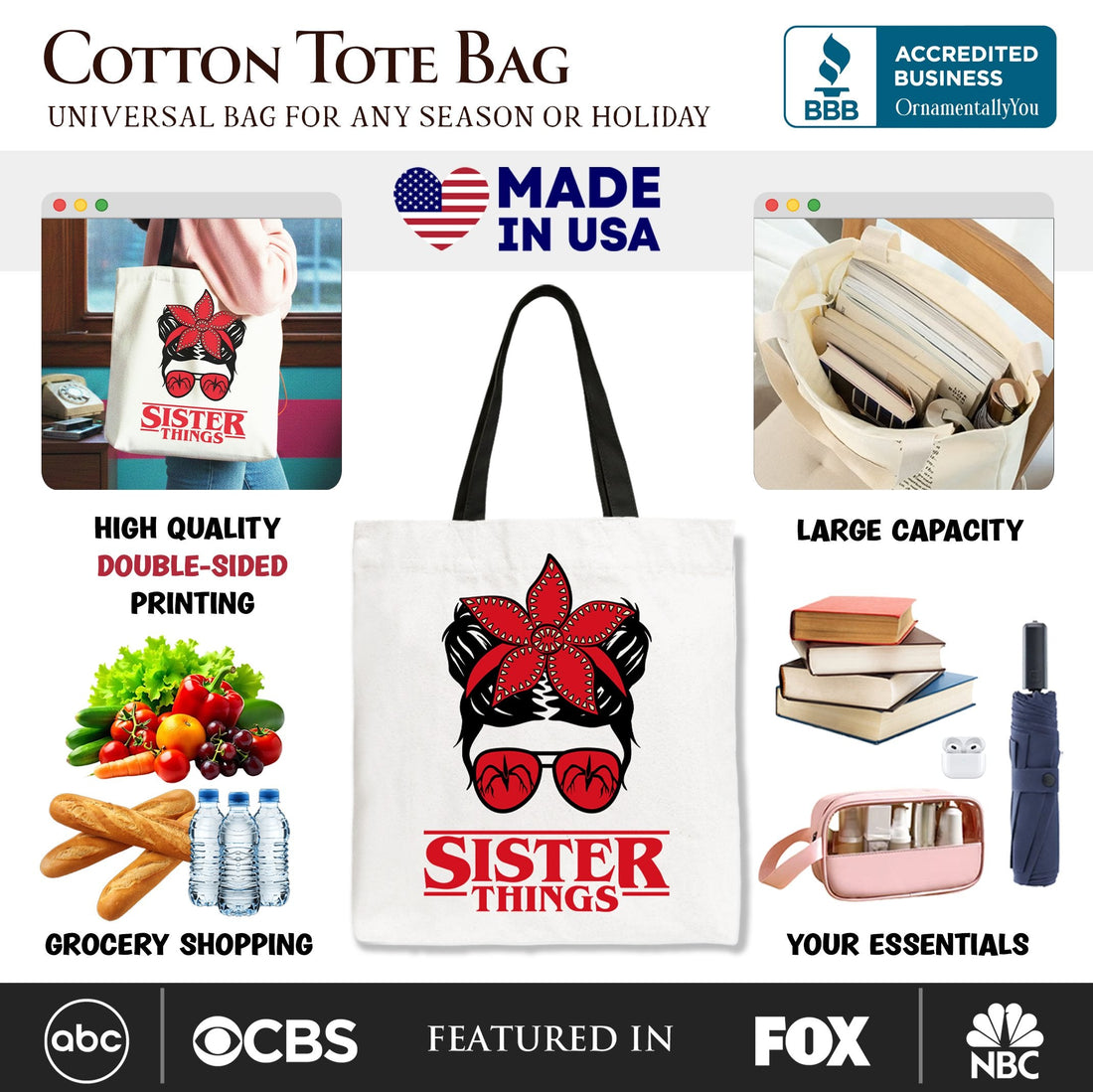 Sister Things Retro Canvas Tote Bag with Red Bandana and Glasses