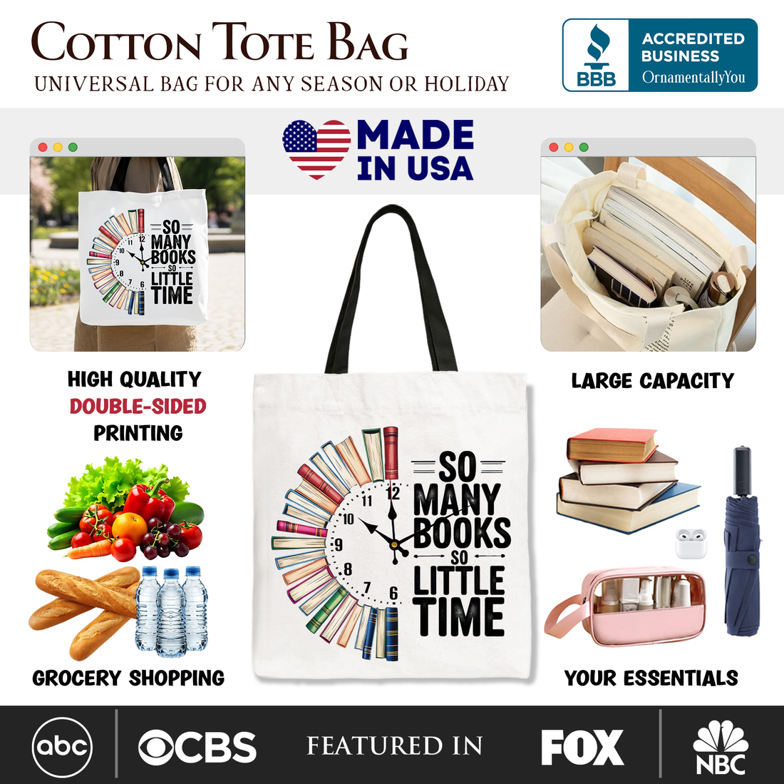 So Many Books So Little Time Tote Bag, Reader Gift Shopper