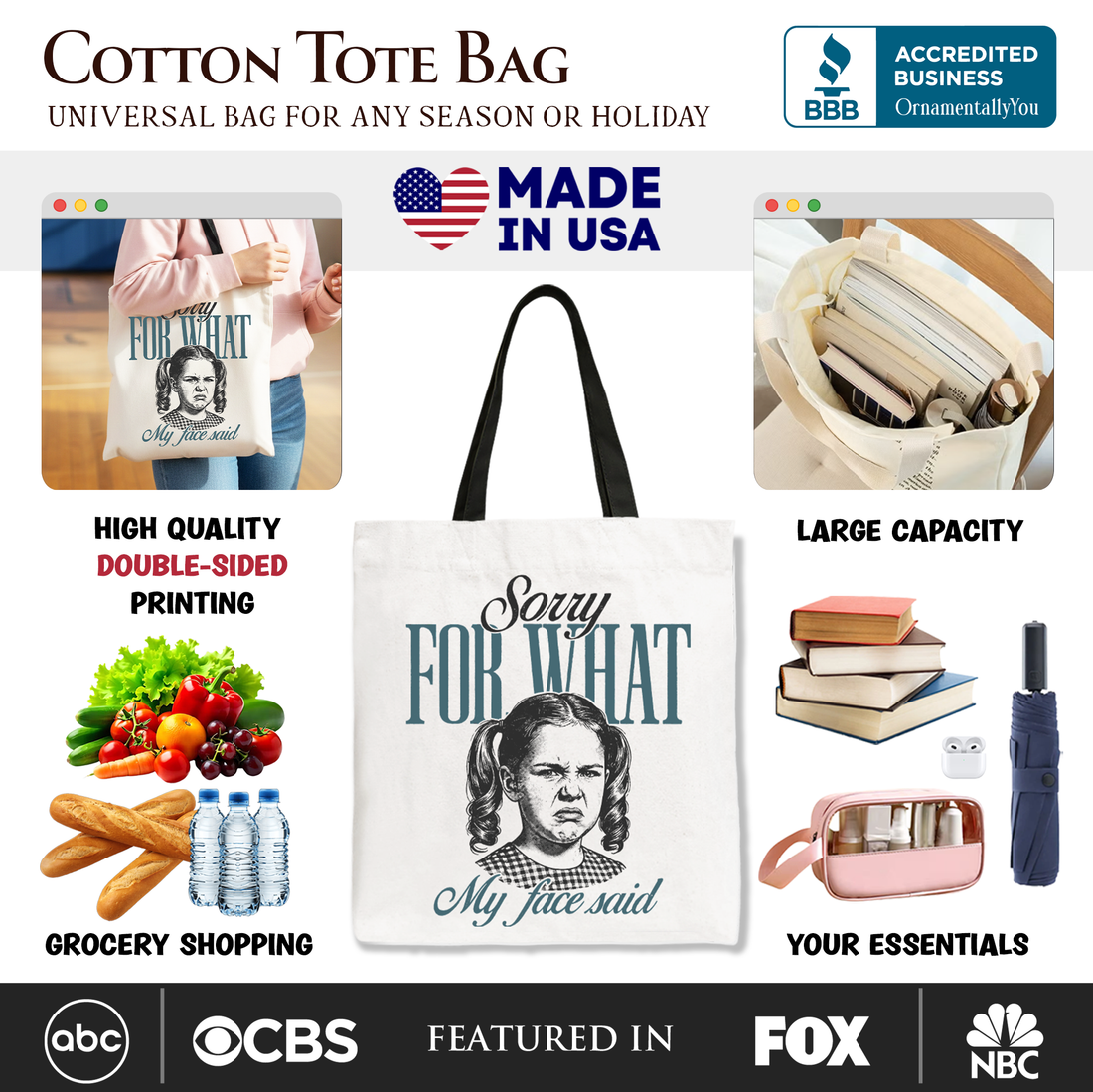 Sorry For What My Face Said Canvas Tote Bag, Sarcastic Vintage Gift