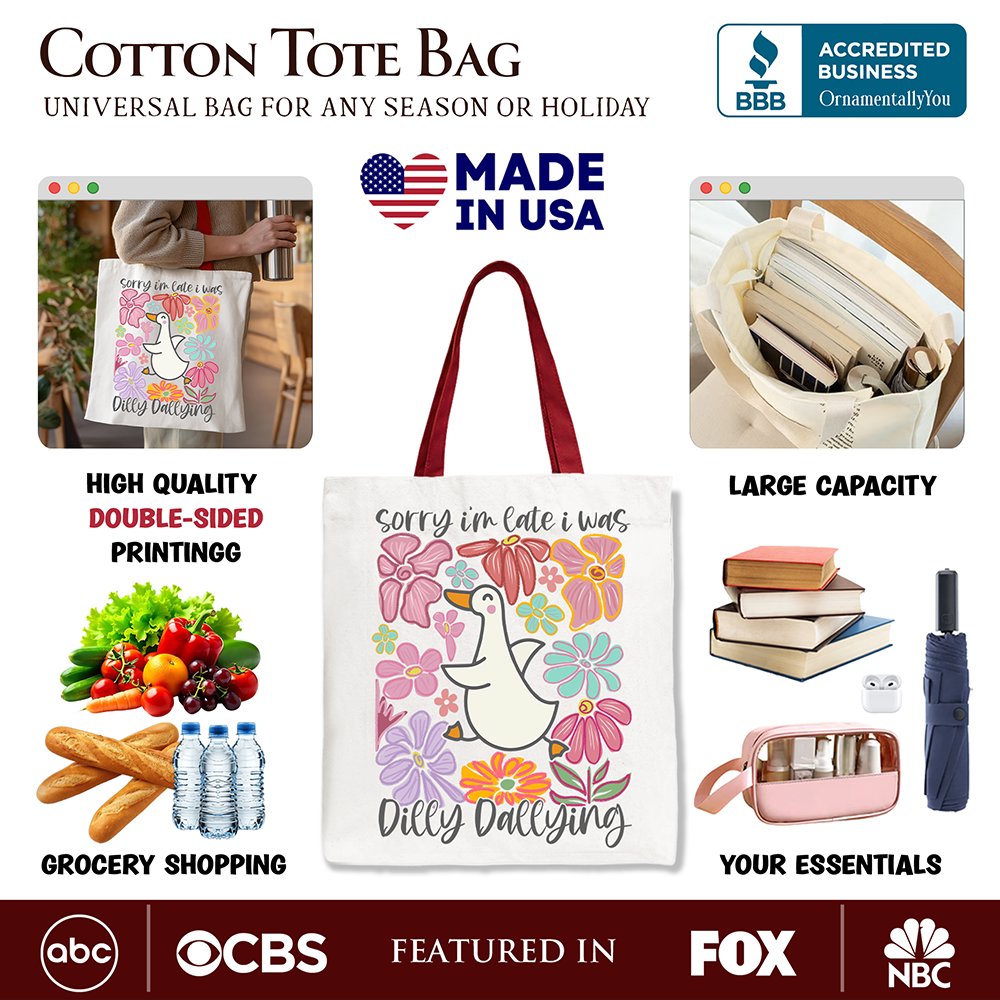 Dilly Dallying Goose Floral Canvas Tote Bag, Whimsical Gift