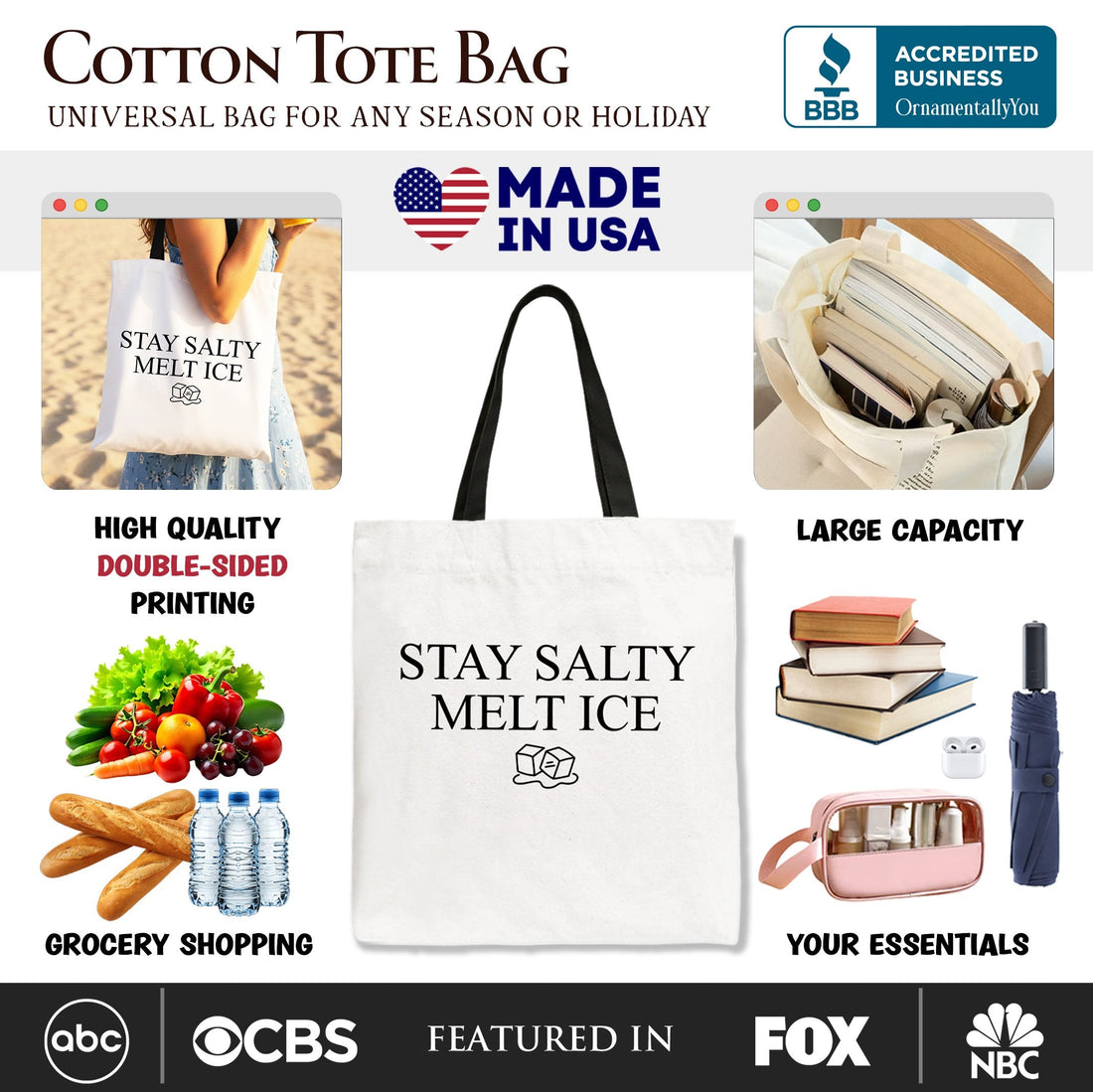 Stay Salty Melt Ice Canvas Tote Bag - Durable Handcrafted Carryall