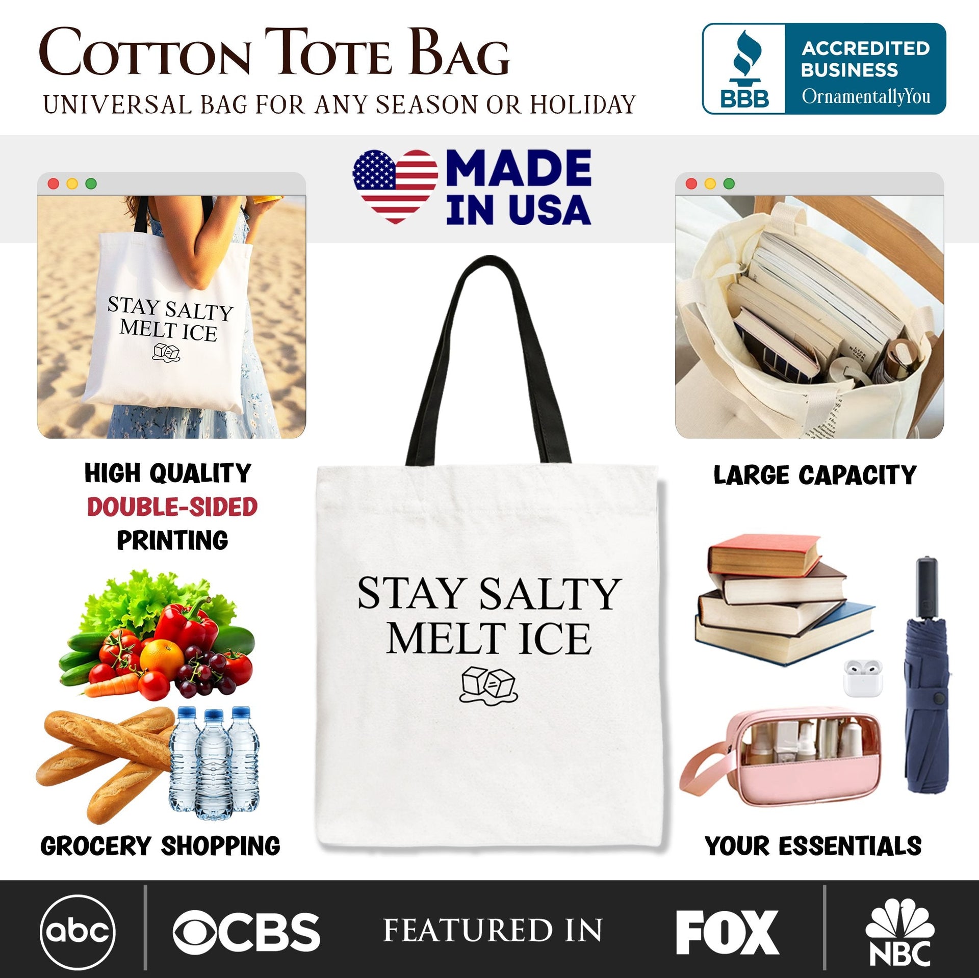 Stay Salty Melt Ice Canvas Tote Bag - Durable Handcrafted Carryall