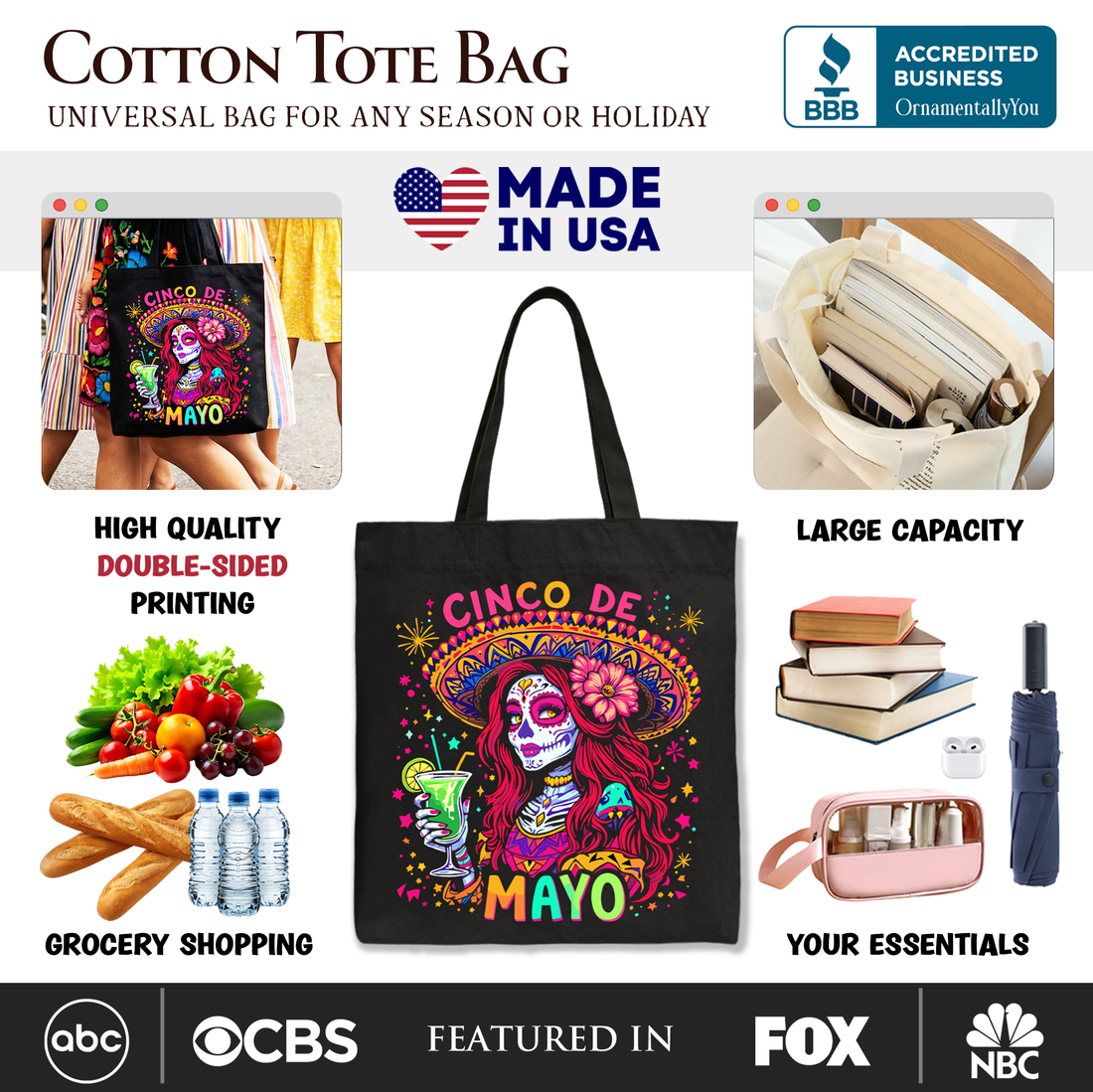 Sugar Skull Girl Cinco De Mayo Tote Bag, Festive Mexican Art Shopper