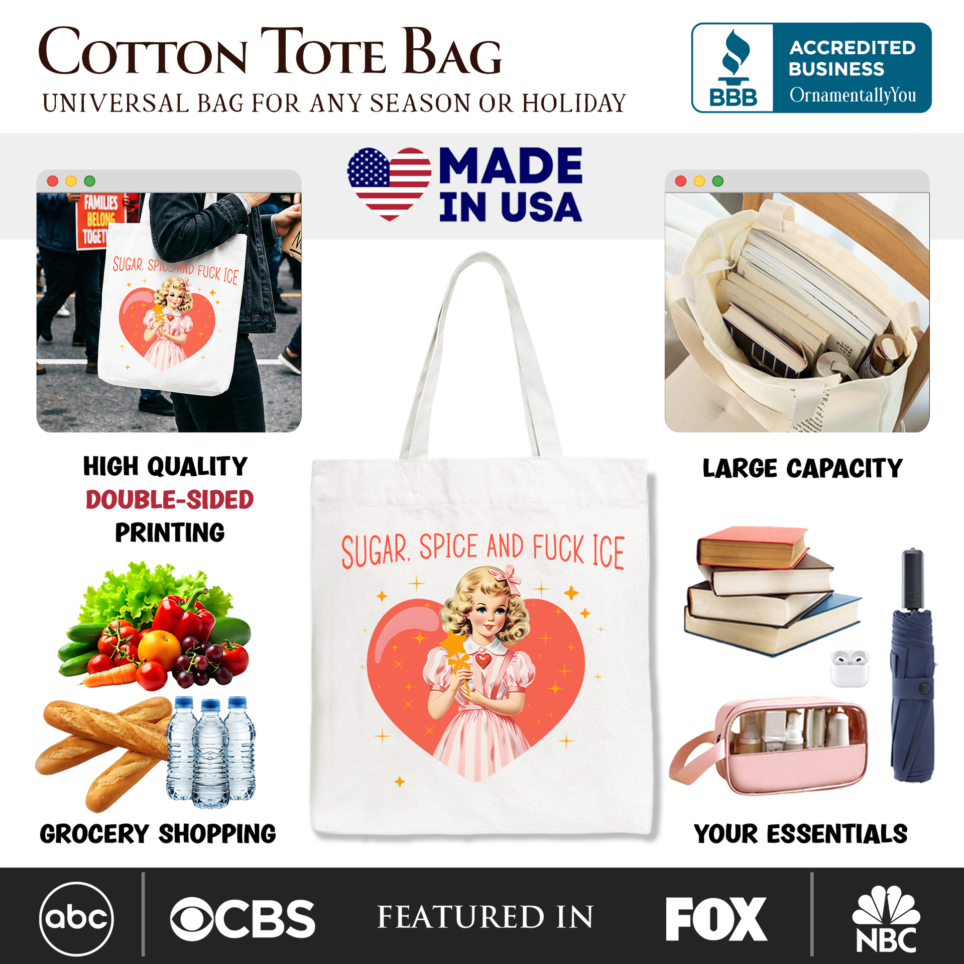 Sugar Spice and Fuck Ice Retro Protest Canvas Tote Bag