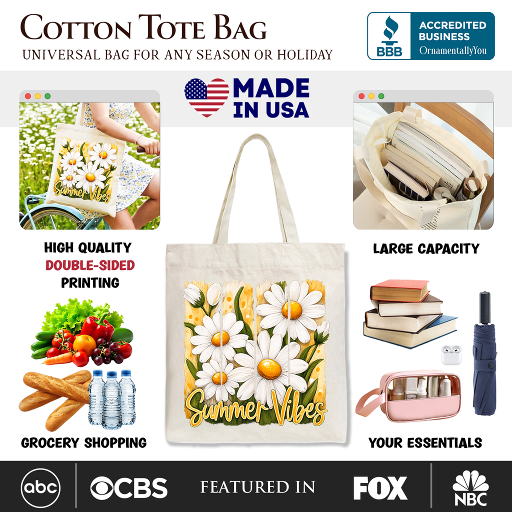 Daisy Brushstroke Floral Tote Bag – Aesthetic Summer Picnic Shopper