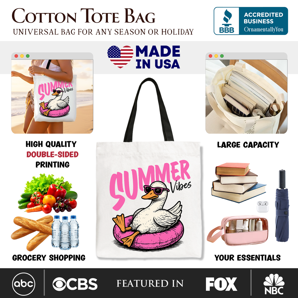 Summer Vibes Goose Tote Bag, Funny Beach Vacation Shopper