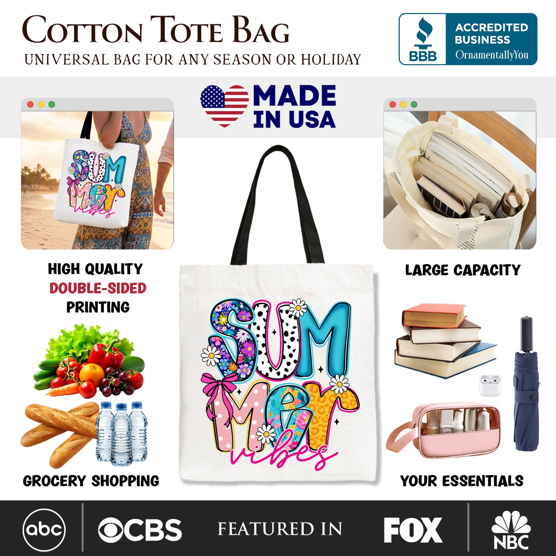 Retro Floral Summer Vibes Coastal Beach Canvas Tote Bag