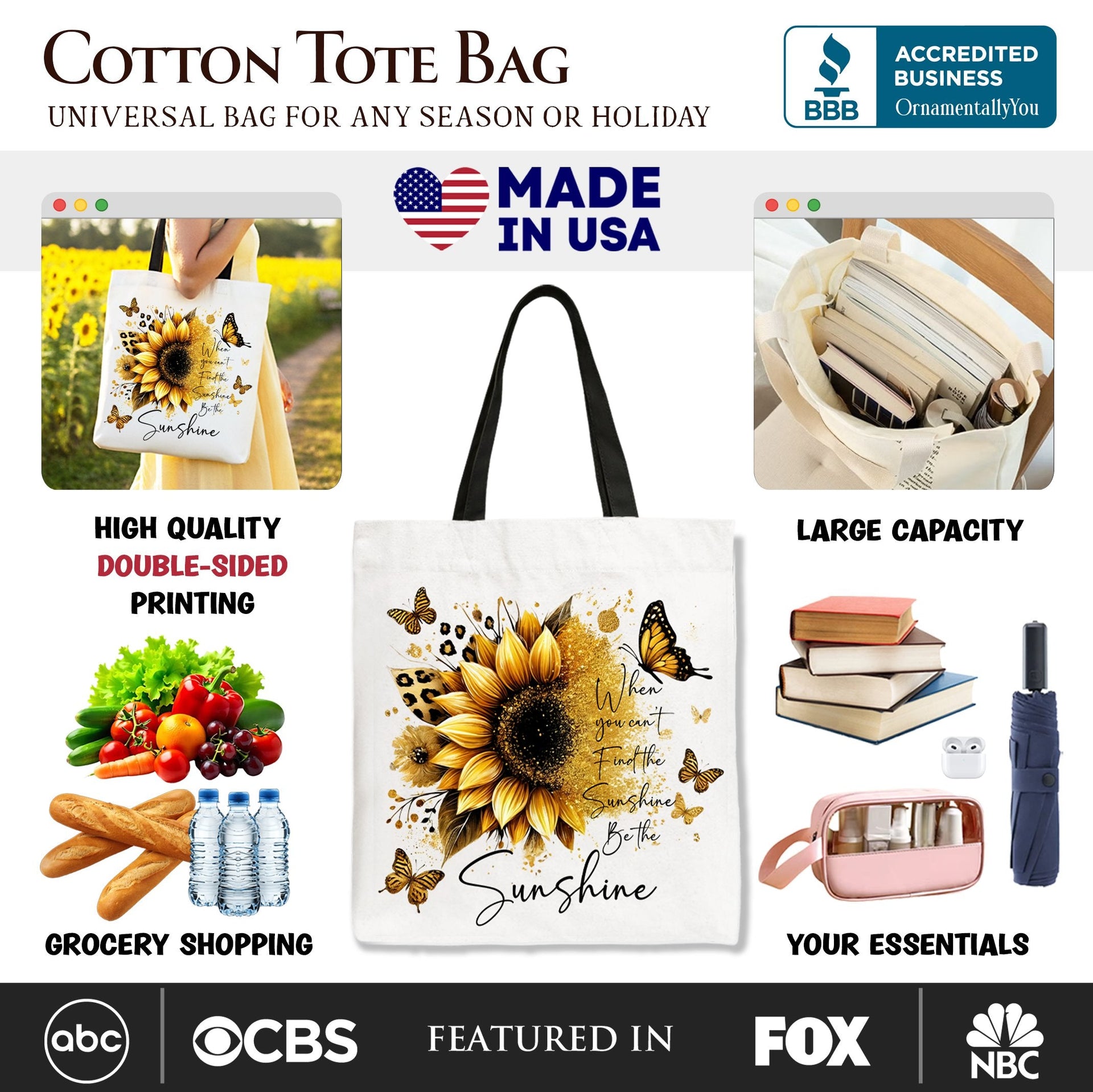 Be The Sunshine Sunflower Canvas Tote Bag, Bohemian Faith Gift
