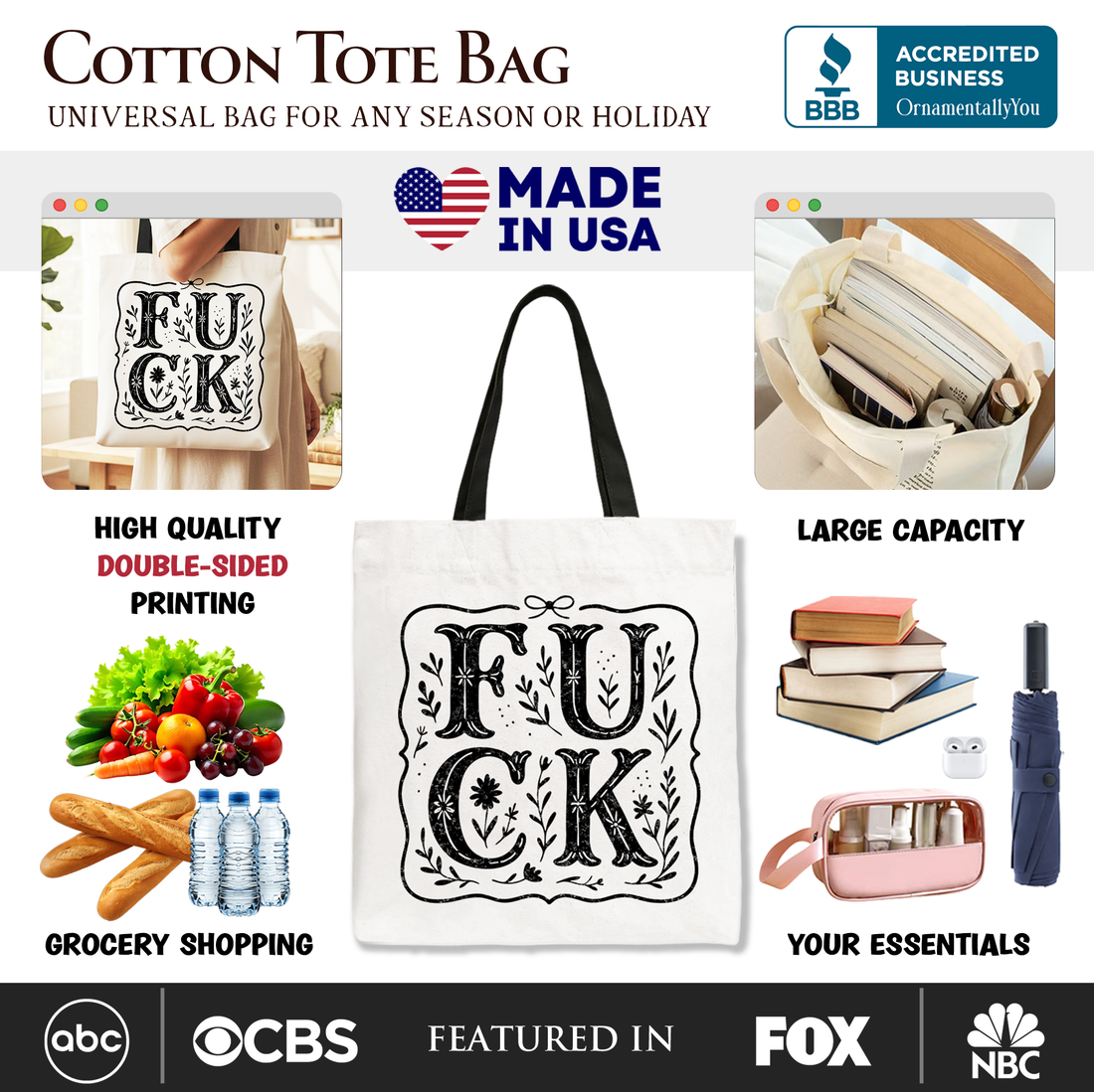 Sweary Wildflower Tote Bag - Western Boho Sassy Gift Shopper