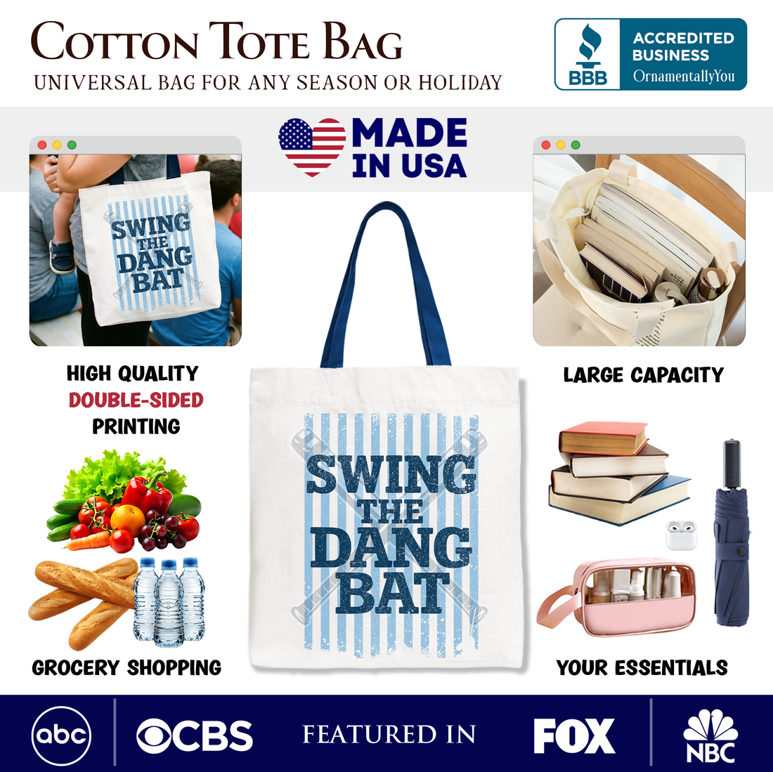 Swing The Dang Bat Softball Mama Canvas Tote Bag Funny Sports Gift
