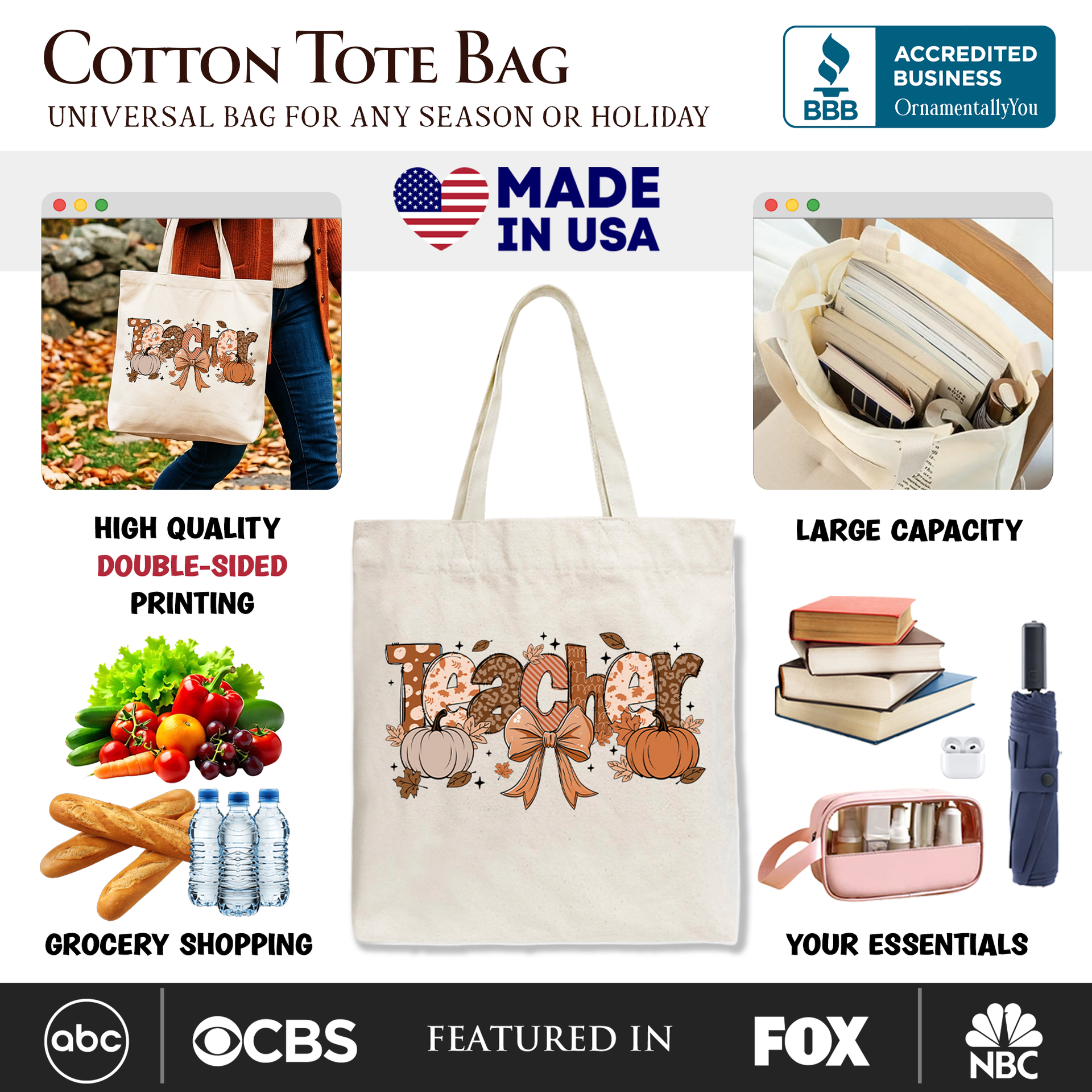 Teacher Coquette Autumn Tote Bag, Cozy Fall Pumpkin Gift